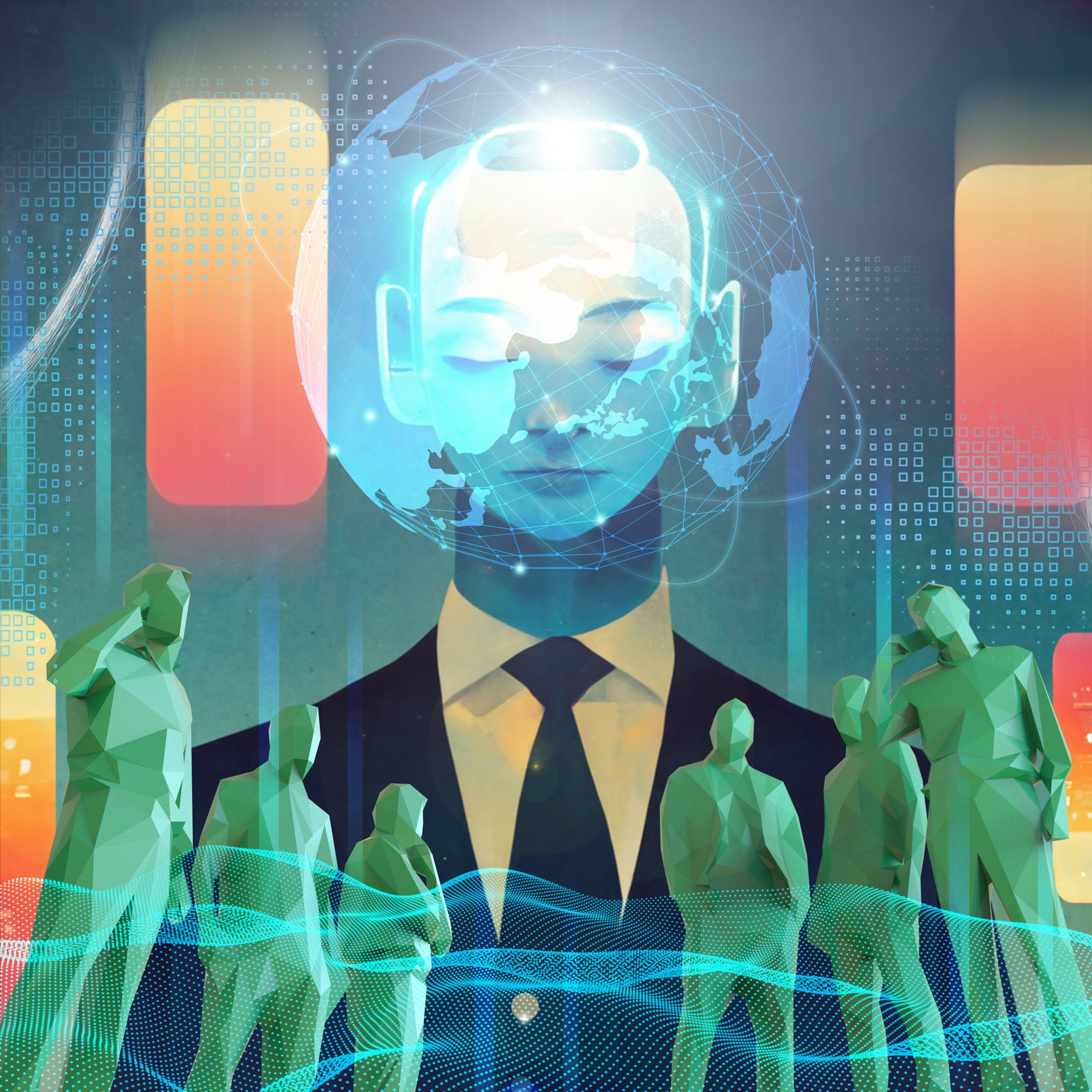 Metaverse. Business success with coordination with online marketing groups. Artificial Intelligence Development Concepts and Technological Innovations of the Future. connection, Science -3d Rendering